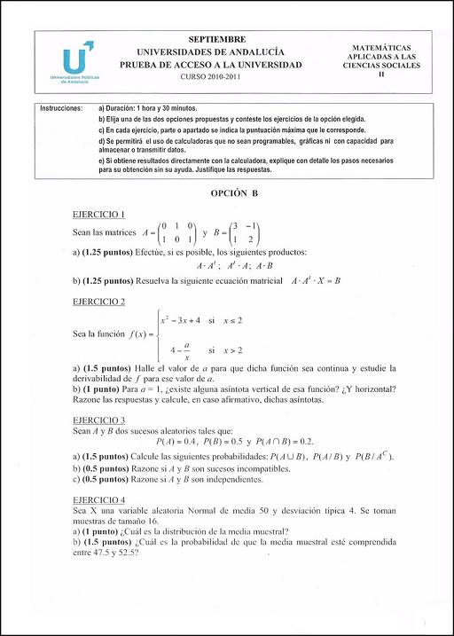 MatemáticasCCSS-Selectividad Sept-2011-OpciónB