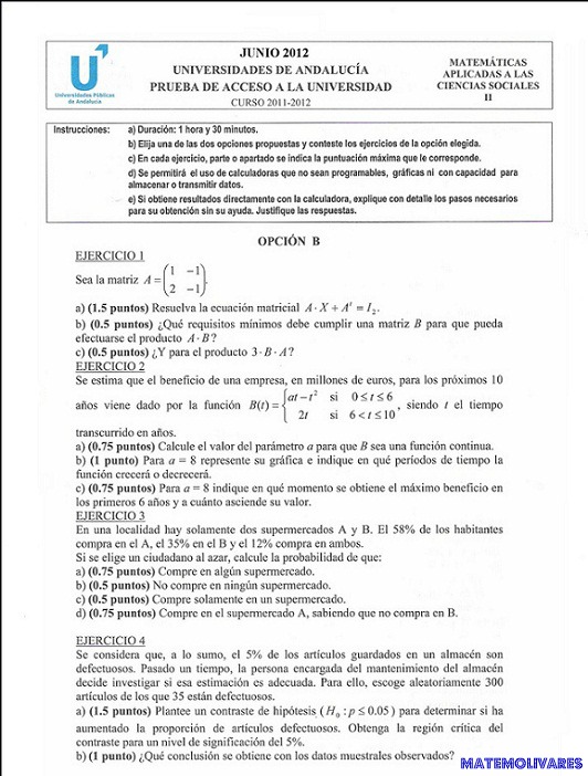 Selectividad-Andalucía-2012-Matemáticas CCSS-Opción B