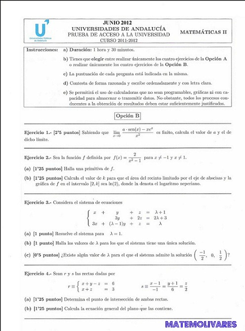 Selectividad-Andalucía-2012-Matemáticas II-Opción B