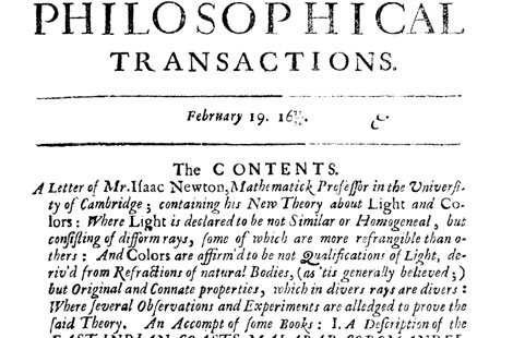 El ’paper’ que recoge la Teoría sobre la luz y los colores de Isaac Newton.
